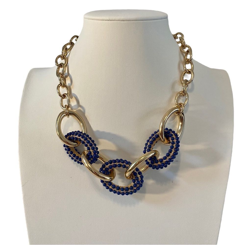 Banana Republic Blue & Gold Oval Statement Necklace.  Gorgeous!
